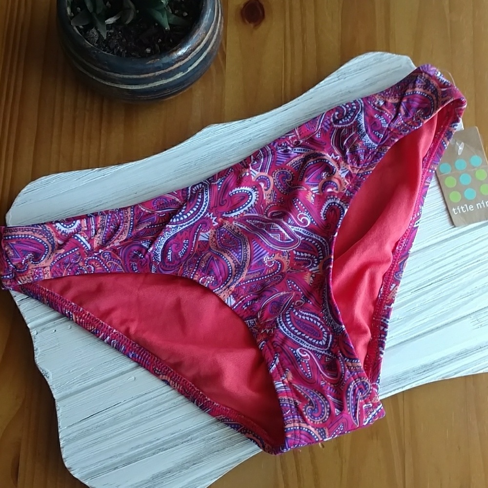 Title Nine Bodacious Paisley Bikini Bottoms Phoenix Red Swim XS NWT